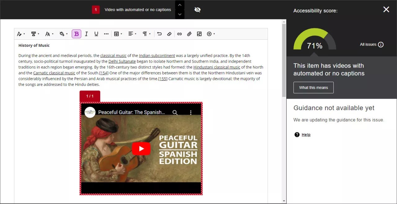 Comprovador d'accessibilitat amb vídeo sense subtítols identificats