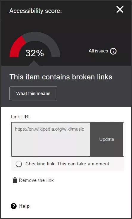 Option „Link entfernen“ auf dem Feedback-Bildschirm des Kursleiters