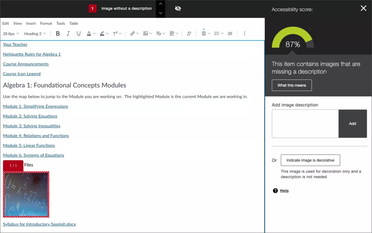Open Instructor feedback panel. A preview of content is on the left. And quick fix options are on the right.