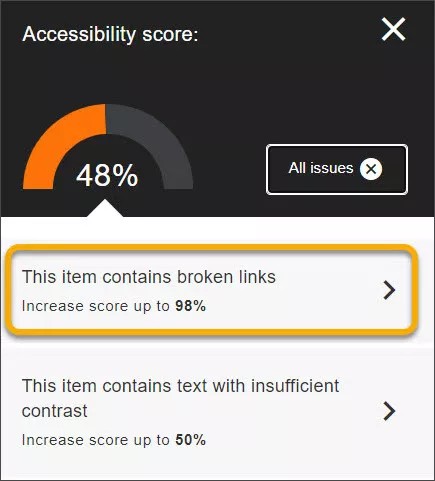 Ally instructor feedback that is flagging "This item contains broken links"
