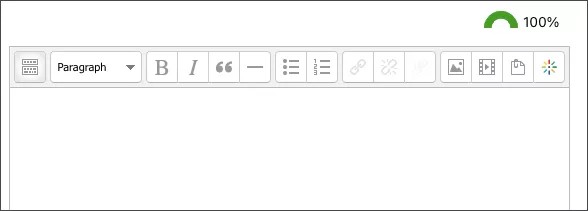 La puntuación de Ally aparece encima de la barra de herramientas del editor de contenido, a la derecha de la pantalla.