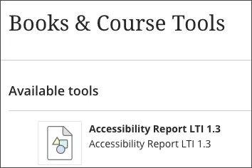 Un panneau de manuels de cours et d'outils de cours s'ouvre et affiche le rapport Ally dans la liste des outils disponibles.