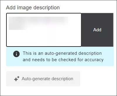 Interfaccia delle opzioni per un testo alternativo generato automaticamente per un'immagine