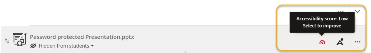 Screenshot mit niedriger Punktzahl in Ally aufgrund eines passwortgeschützten Dokuments