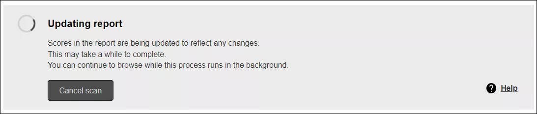 Screen shot of Updating report banner