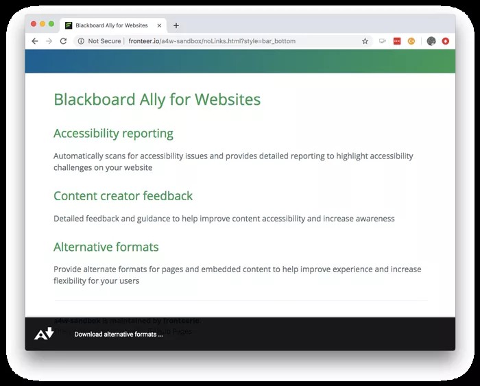 El botón Descarga Formatos Alternativos está en la parte inferior de la página, apareciendo dentro de una barra negra