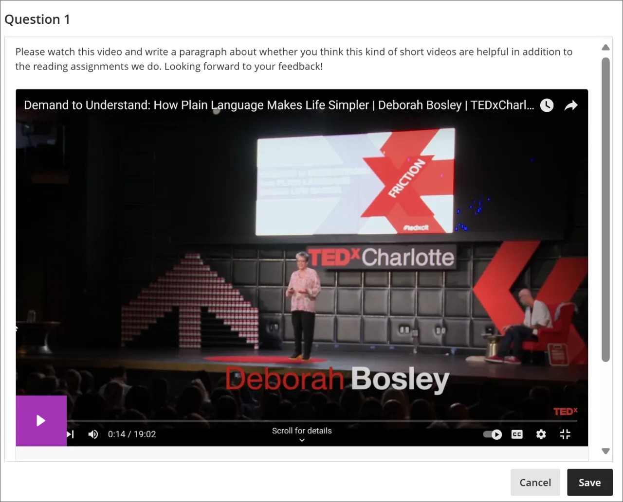 A Video Studio recording of instructional content is embedded within a Blackboard Form