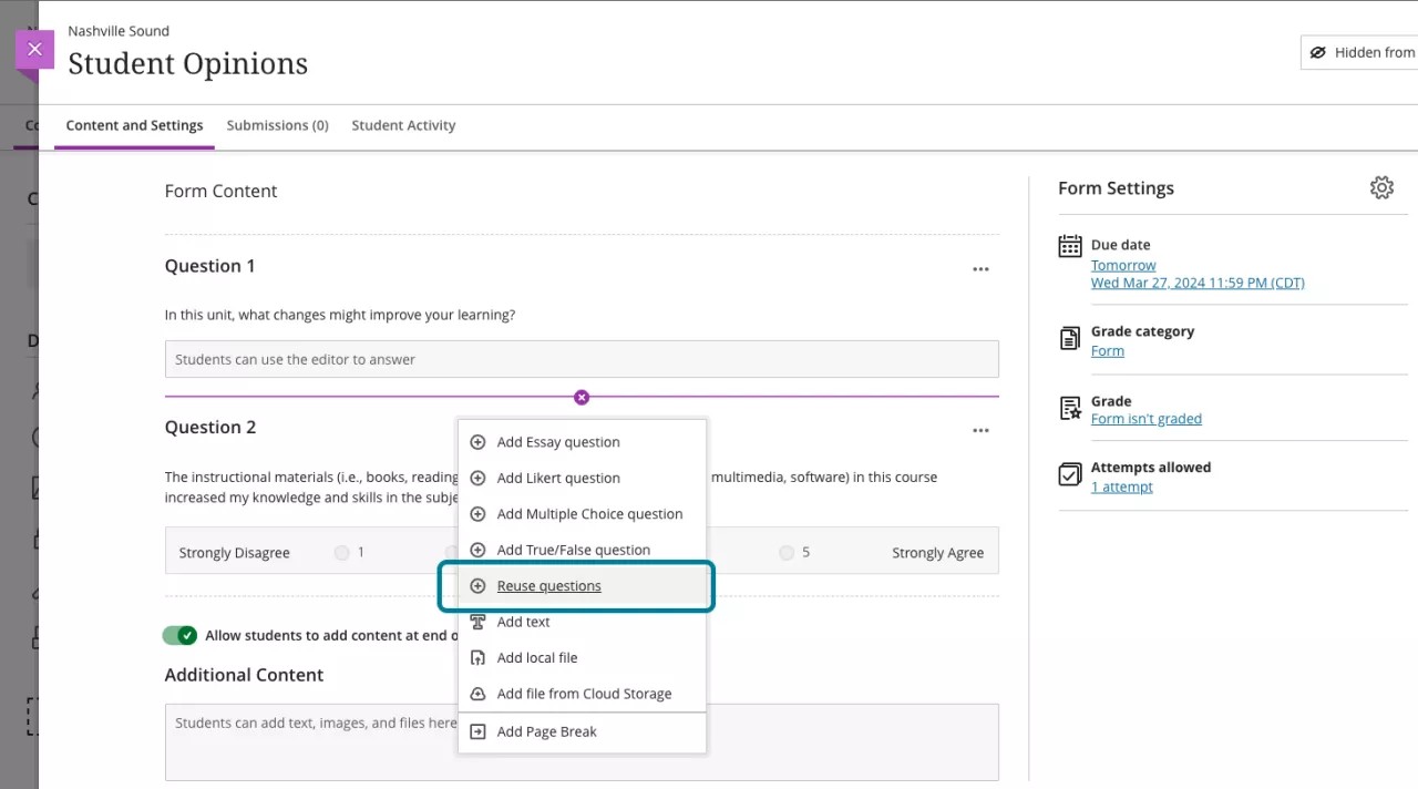 Reuse questions option in a Form