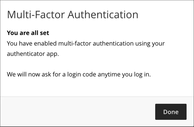 Confirmation of successful MFA registration