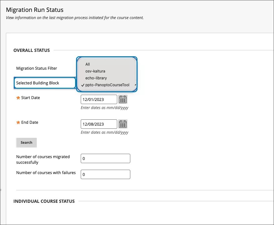 Migration run status