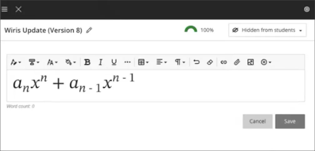 Math editor containing equations after Wiris upgrade
