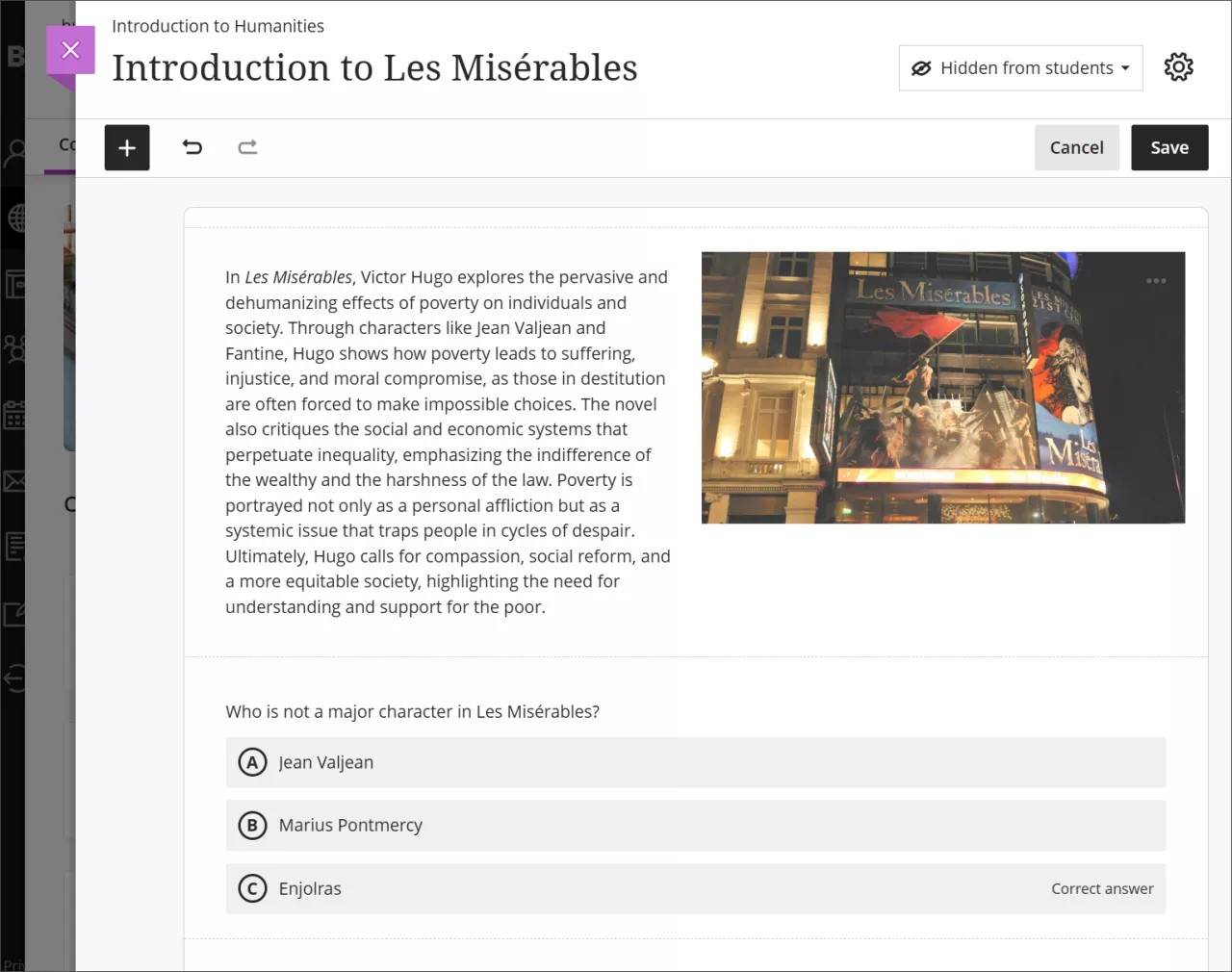 A Document with an image block beside a content block, with a knowledge check below