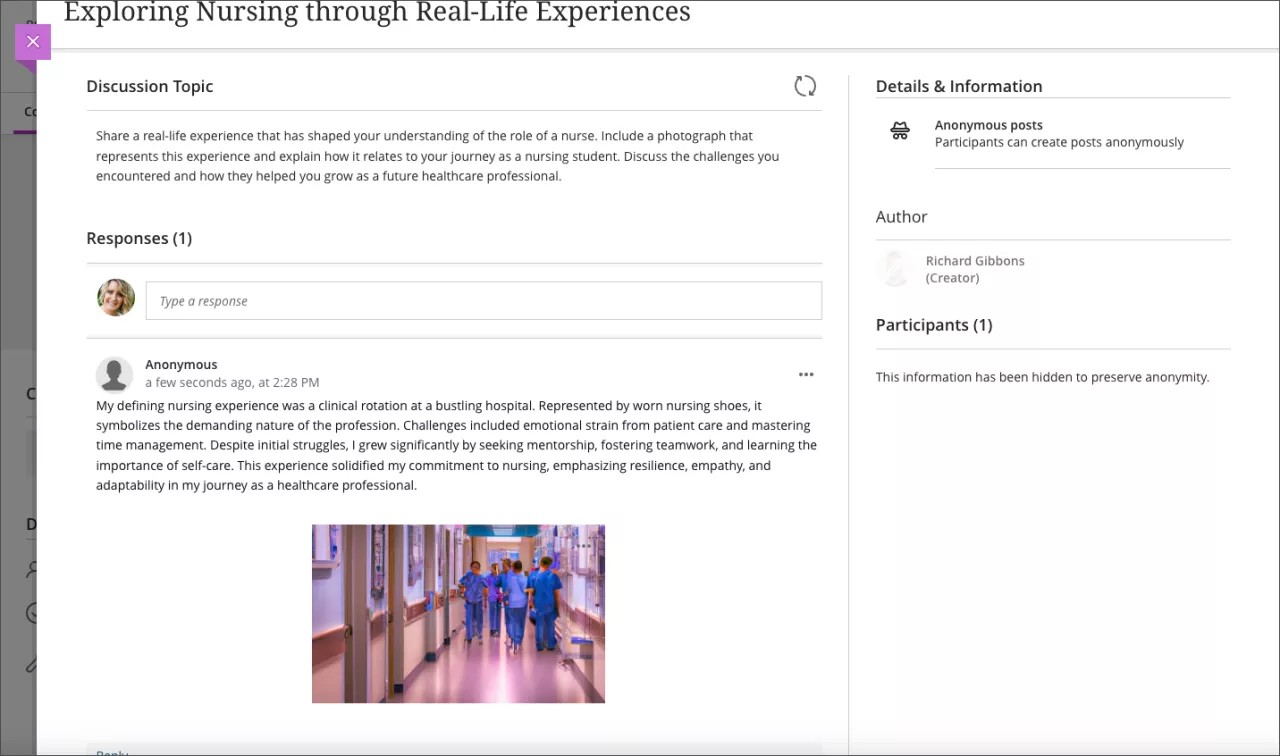 Discussion post showing that the poster is Anonymous