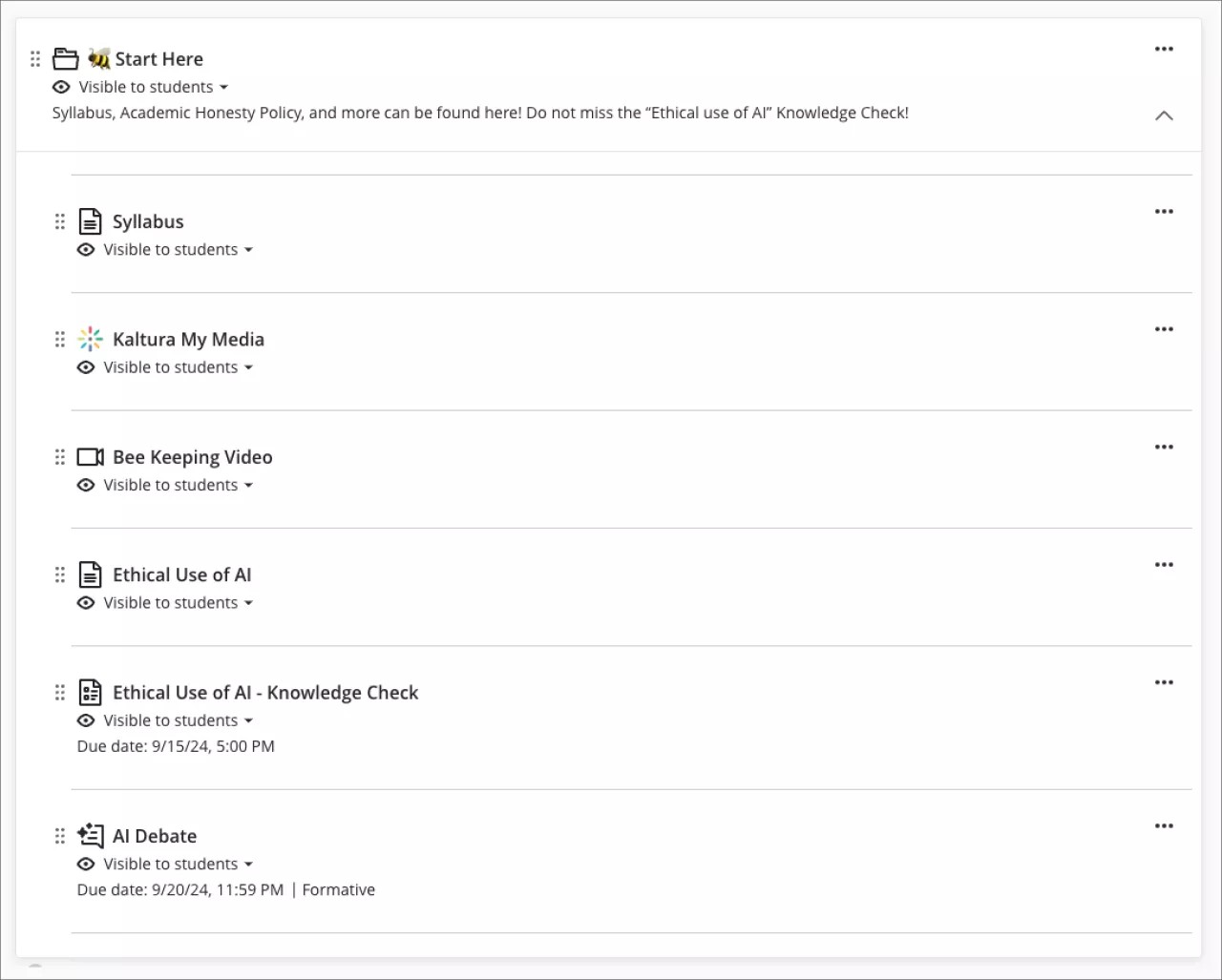 Instructor view of a folder
