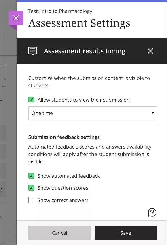 One Time option in the submission options dropdown in assessment settings
