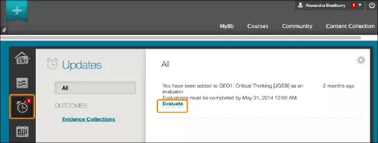 The Updates page with the Evaluate link highlighted in orange.