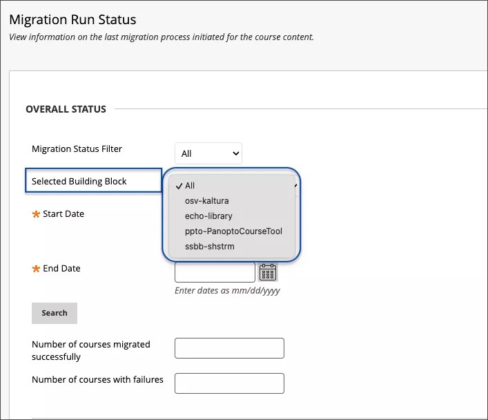 Course Migration Settings screem with ShareStream selected