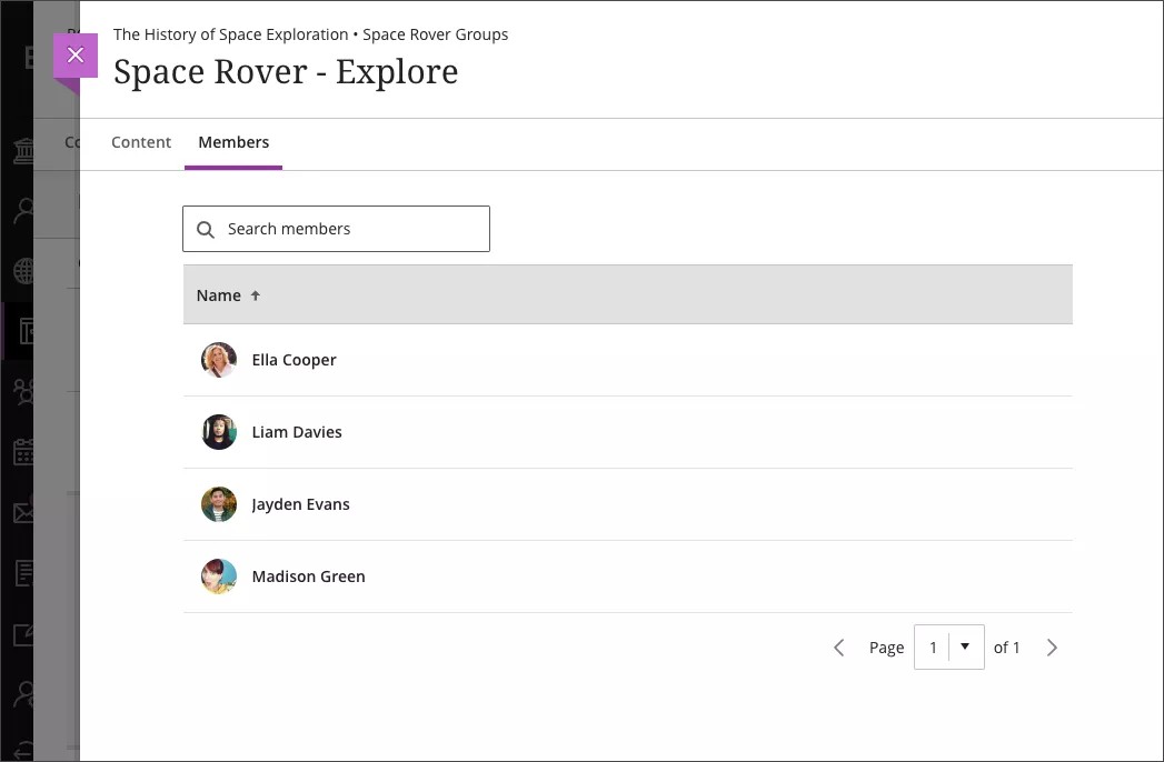 Members tab on a group's page