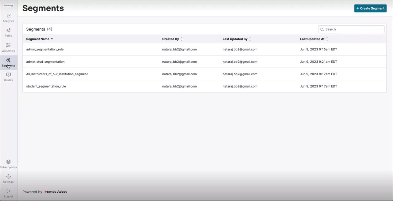 Create Segments page in Anthology Adopt