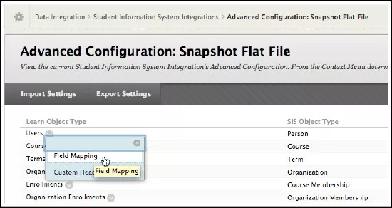 Field mapping field selected on the Advanced Configuration screen