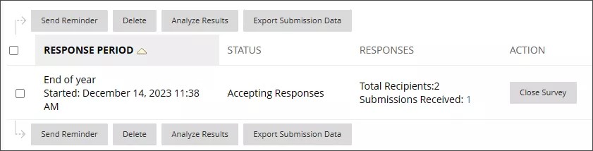 Response period options shown for a survey
