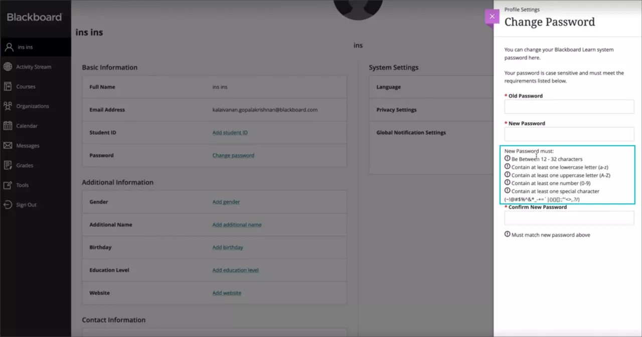 A user changes their password when Base Navigation is enabled