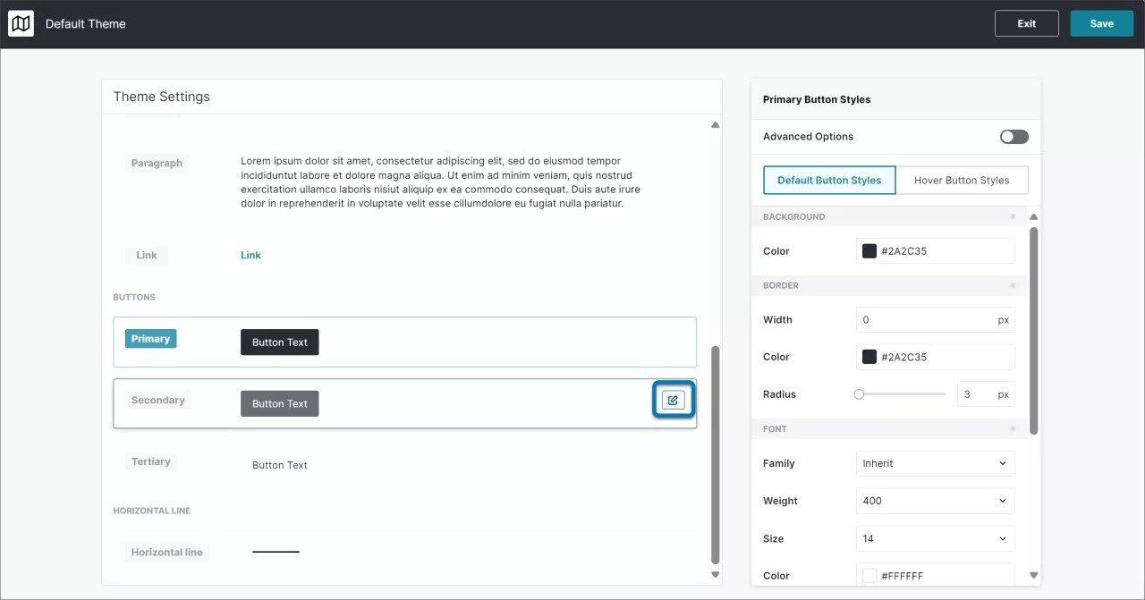 Página de configuración de Anthology Adopt Themes con la opción Editar resaltada.