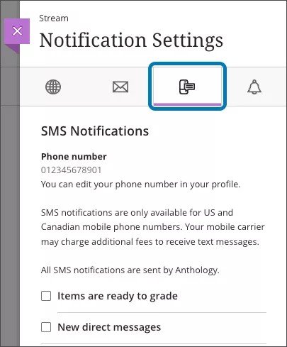 Ejemplo de configuración de notificaciones por SMS para el usuario final