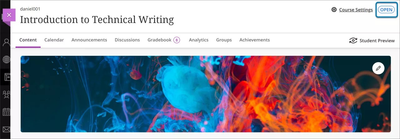 Parte superior de un curso Ultra con el estado del curso indicado resaltado en la esquina superior derecha.