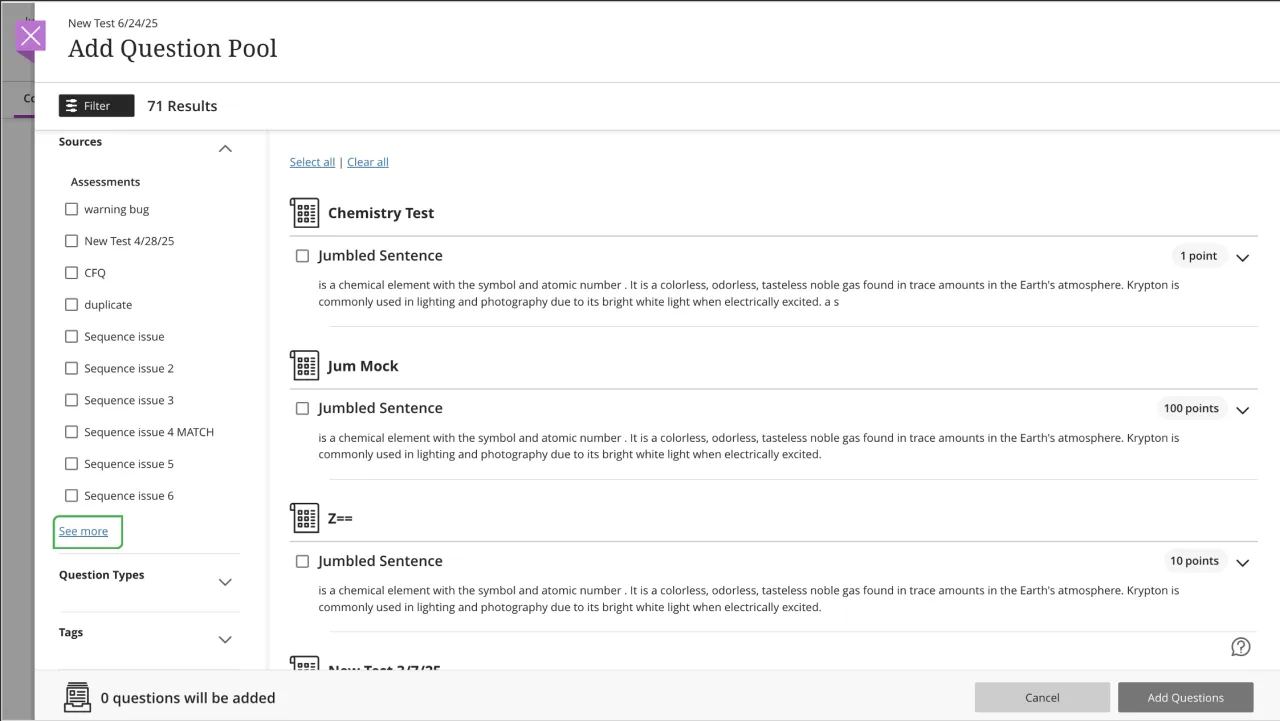 Sélectionnez Voir plus pour afficher tous les résultats.