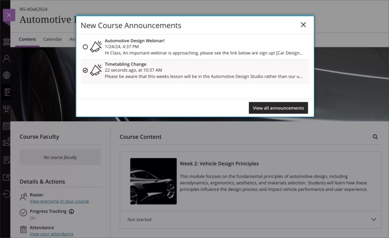 Fenêtre d'annonces contextuelle avec la possibilité de les marquer comme lues/non lues