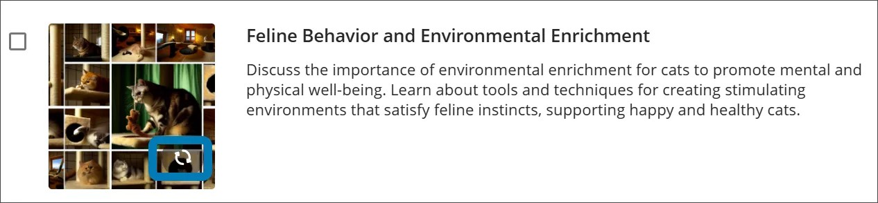 Un module d'apprentissage généré avec une image à gauche, avec une icône de rafraîchissement en bas à droite