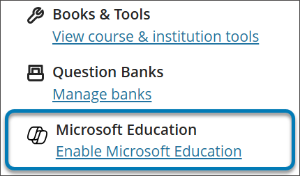 Détail du panneau Détails et actions avec l'option Microsoft Education/Activer Microsoft Education en surbrillance.