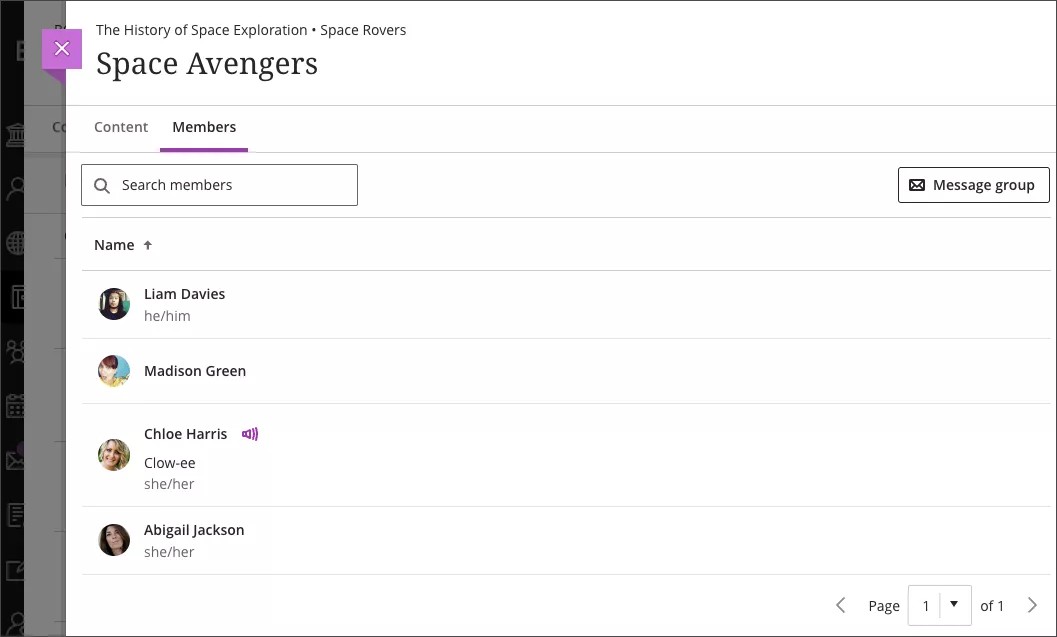 Option de message dans un espace de groupe