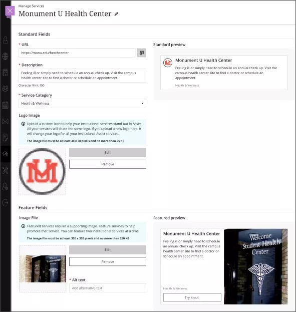 Uitgelichte services in het paneel 'Services beheren' voor Ultra