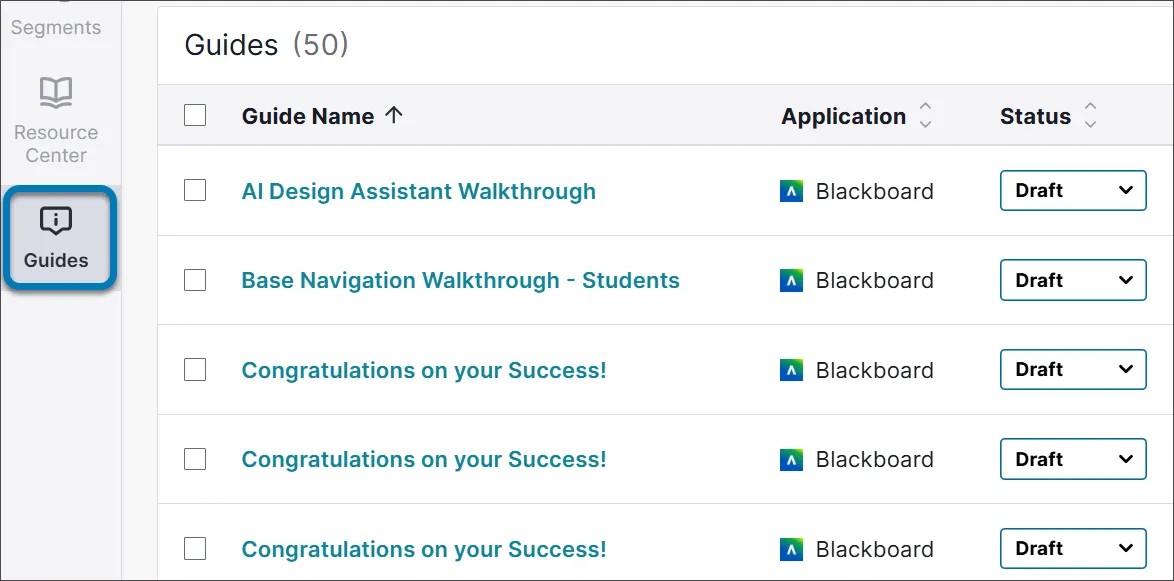 Anthology Adopt 指南页面突出显示了“指南”按钮