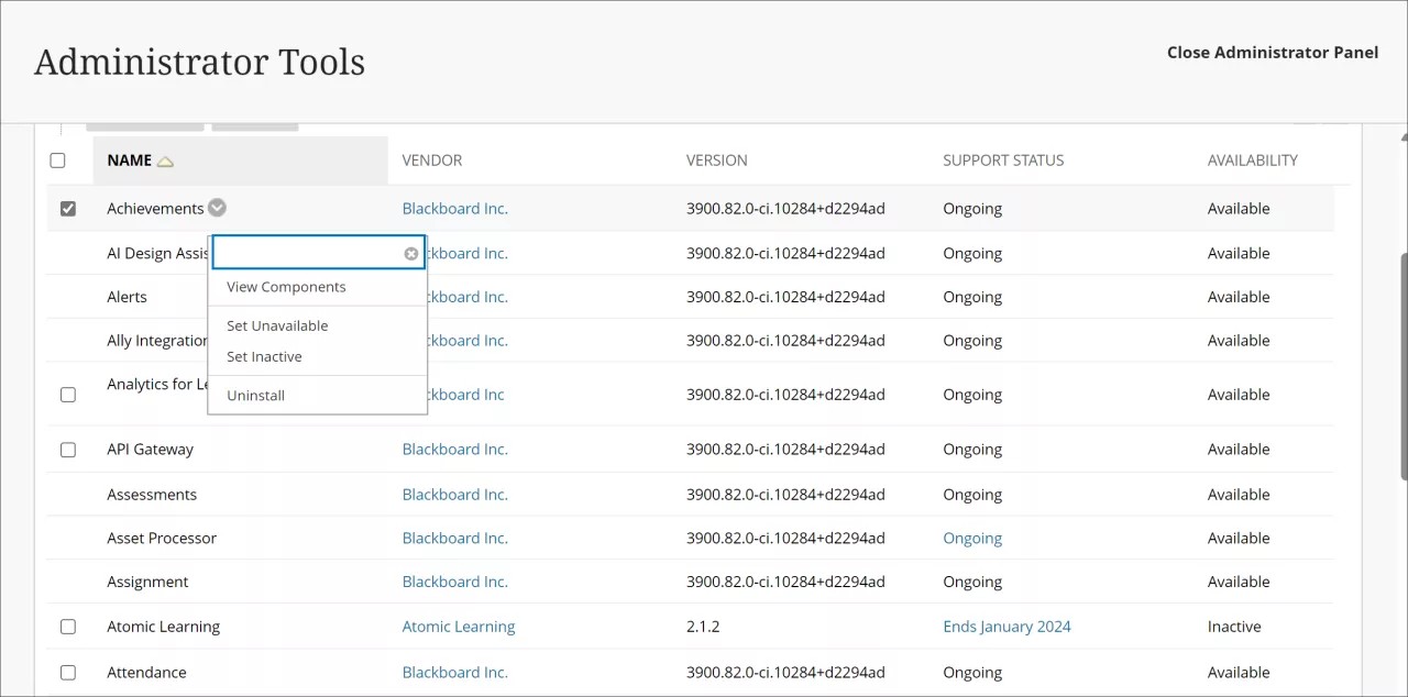 用于管理 Building Block 的管理员页面。