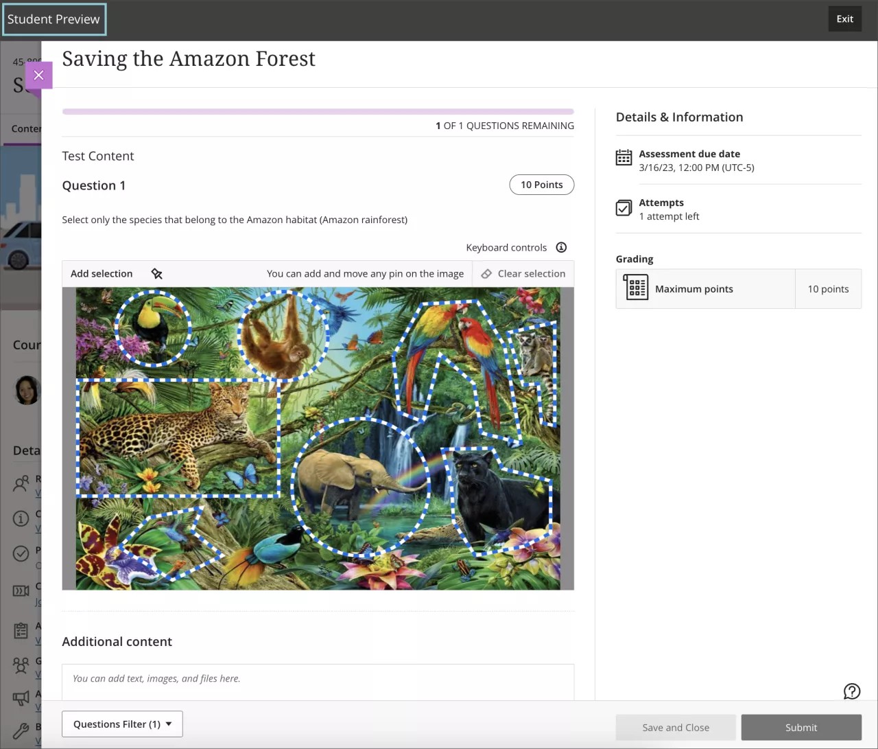 Student preview with visible hotspots