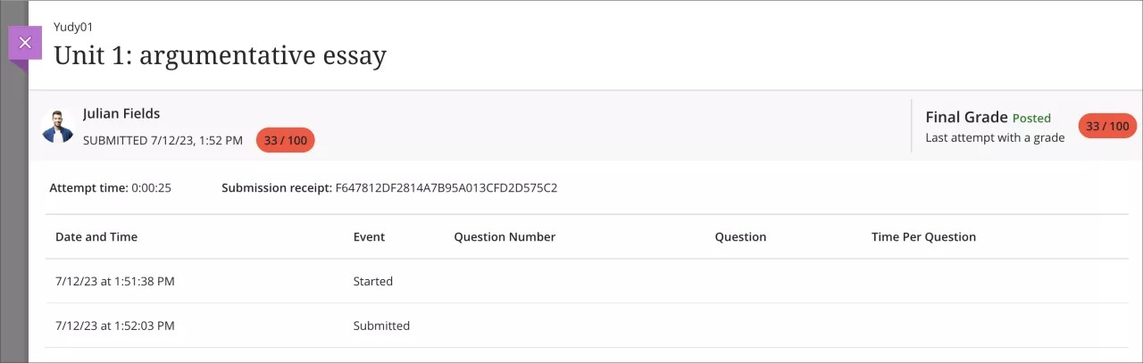 Image of the attempt logs for an assignment
