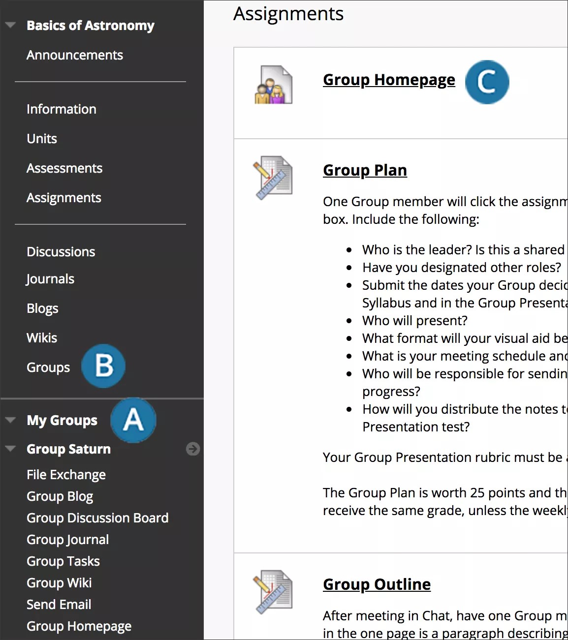 Three options for presenting Groups to students