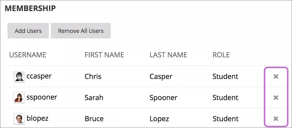 Select the X next to the group member that you want to remove
