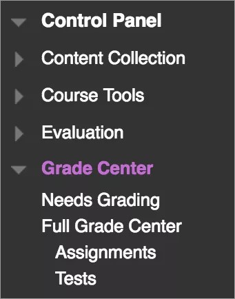Grade Center option in the Control Panel