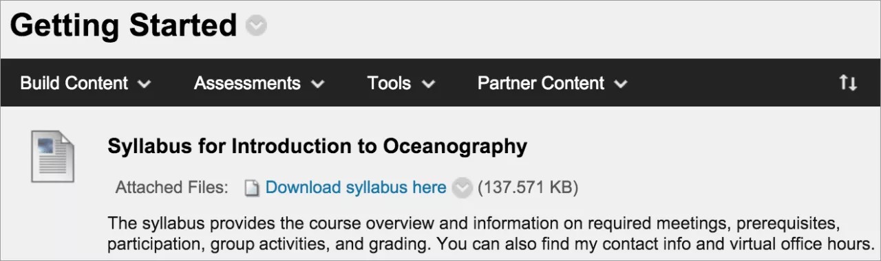 Getting Started screen with syllabus