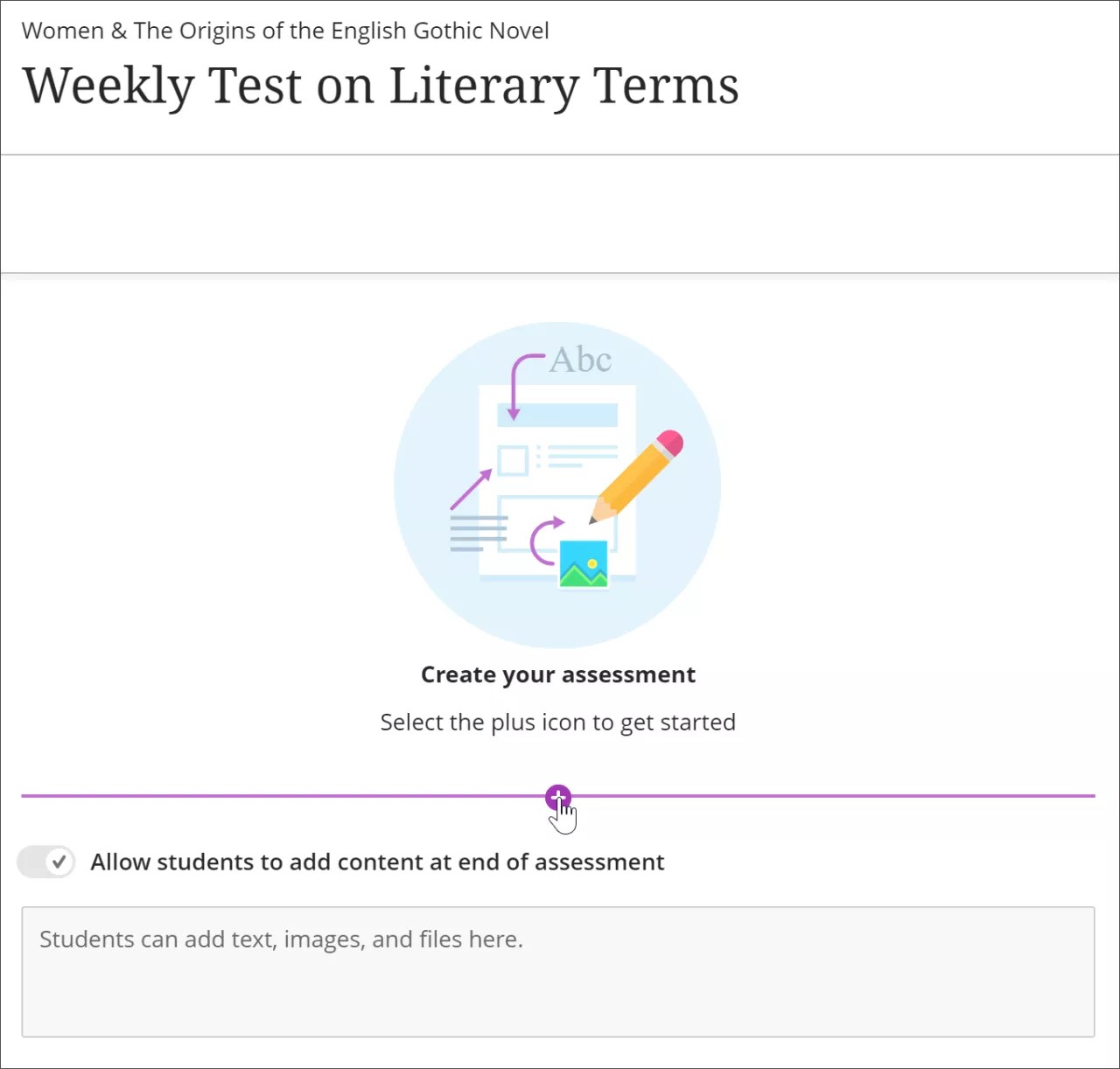 Image of component to create test content with box drawn around plus sign button
