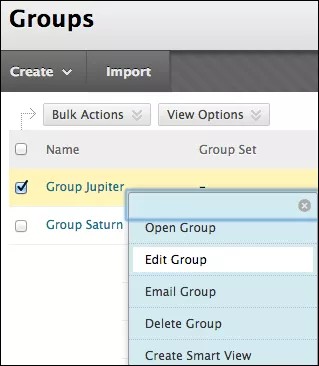 On the Groups listing page, you can create groups as well as edit and manage them.
