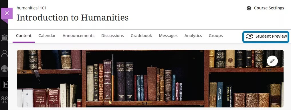 La page Contenu du cours, avec l'aperçu de l'étudiant surligné sur la droite