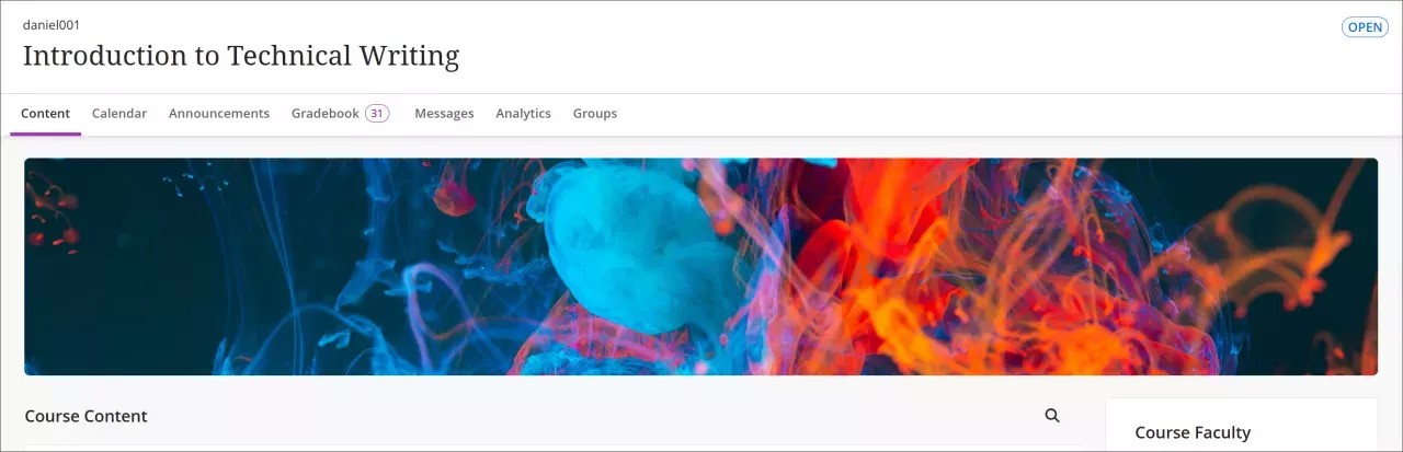 La page de contenu du cours pour un étudiant, sans onglet Discussions disponible