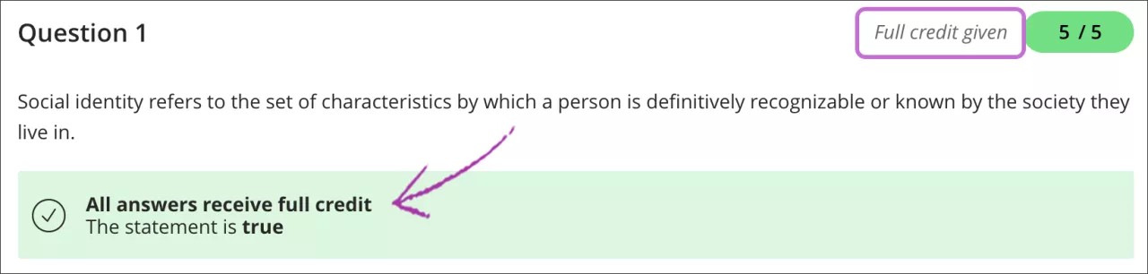 Question avec attribution de la note maximale