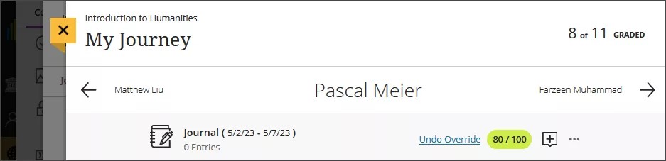 Een voltooid cijfer van een journaalpost van een Student.