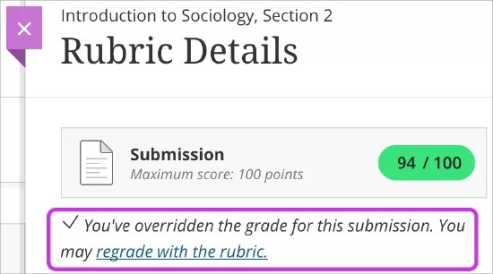 Exemplo de mensagem de quando você substituiu uma nota